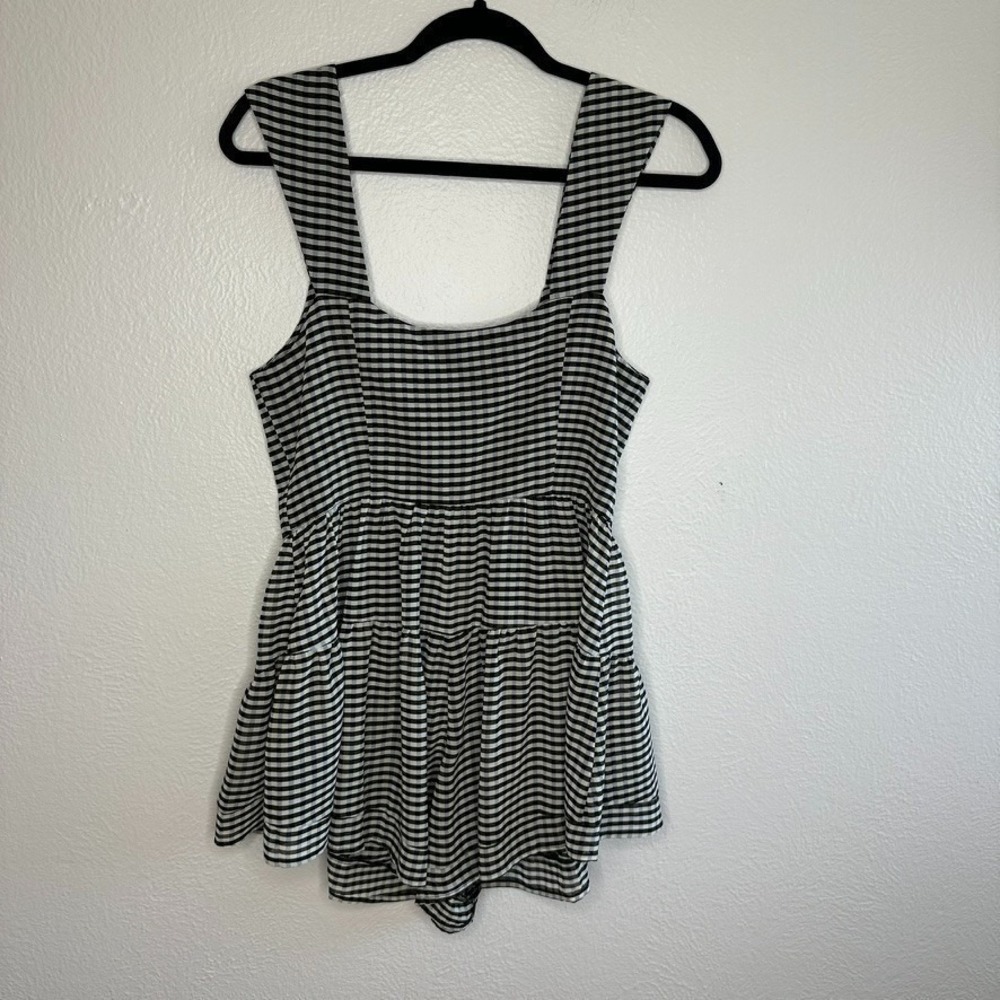Lioness Winona Romper Black Check Gingham Bustier Button Front Tiered Ruffle M - Picture 7 of 12